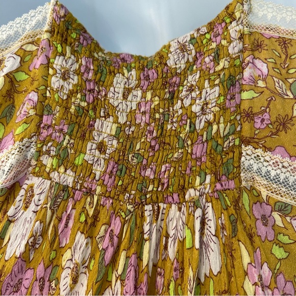 Free People All I wanted mustard yellow floral lace slip dress small - Picture 7 of 11